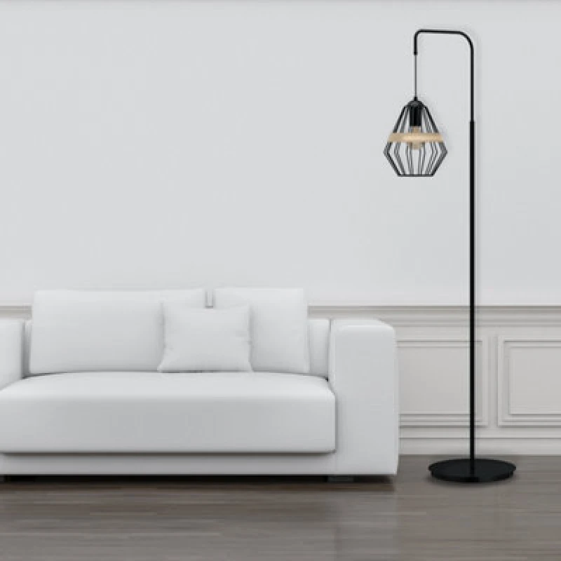 Image of Milagro Cliff Floor Lamp Hand Made Matt Black Natural Wood Black unisex