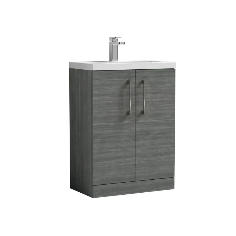 Image of Balterley Bathroom Vanity Basin Unit, Brushed Pewter Handles, 600mm, Wood Grey Grey Unisex