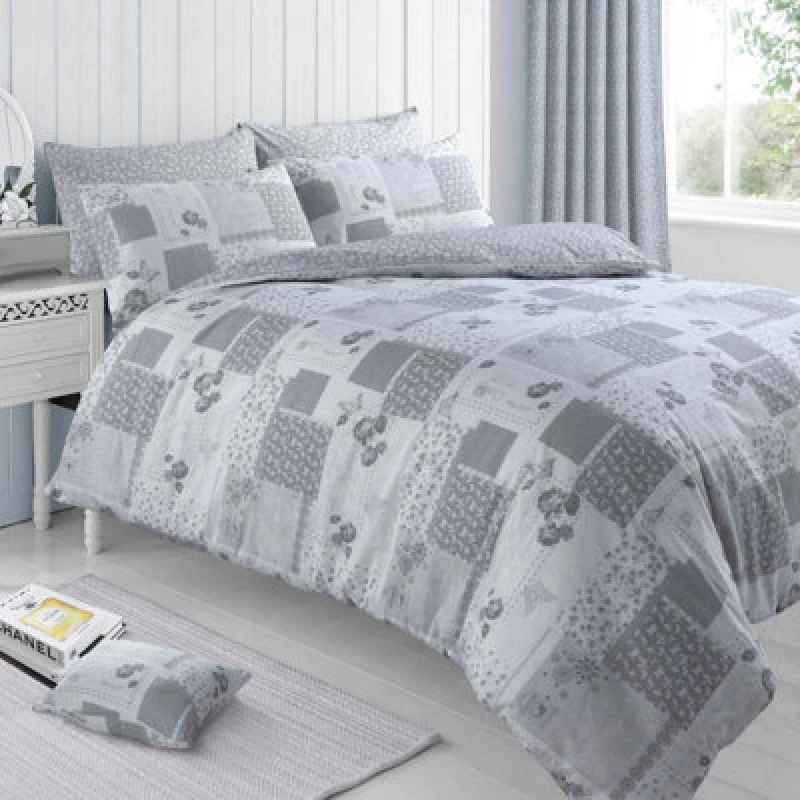 Image of Velosso Maya Cotton Rich Printed Duvet Cover & Pillowcase Set in Grey Size: King Grey Unisex King