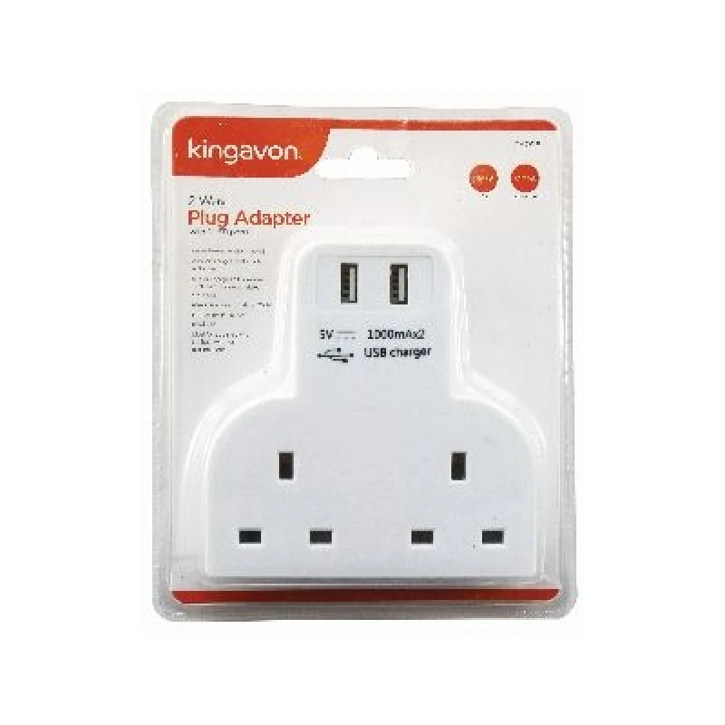 Image of Kingavon 2 Way Plug Adapter With 2 USB Ports BB-PA096