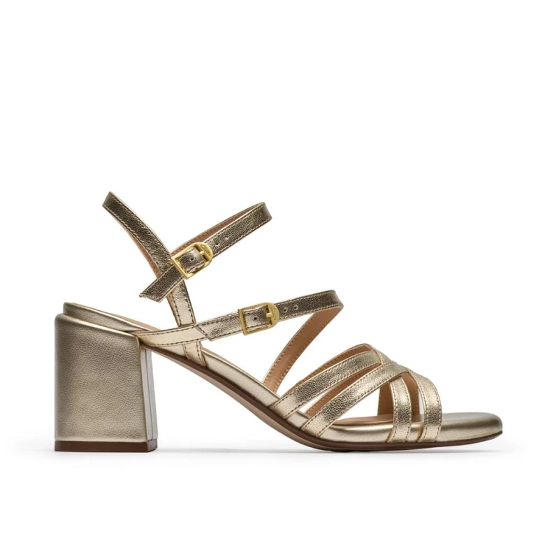 Image of Clarks Womens Ezoria Strap Gold Leather Heeled Sandals Size: 4-Standard Fit Gold Female 4-Standard Fit