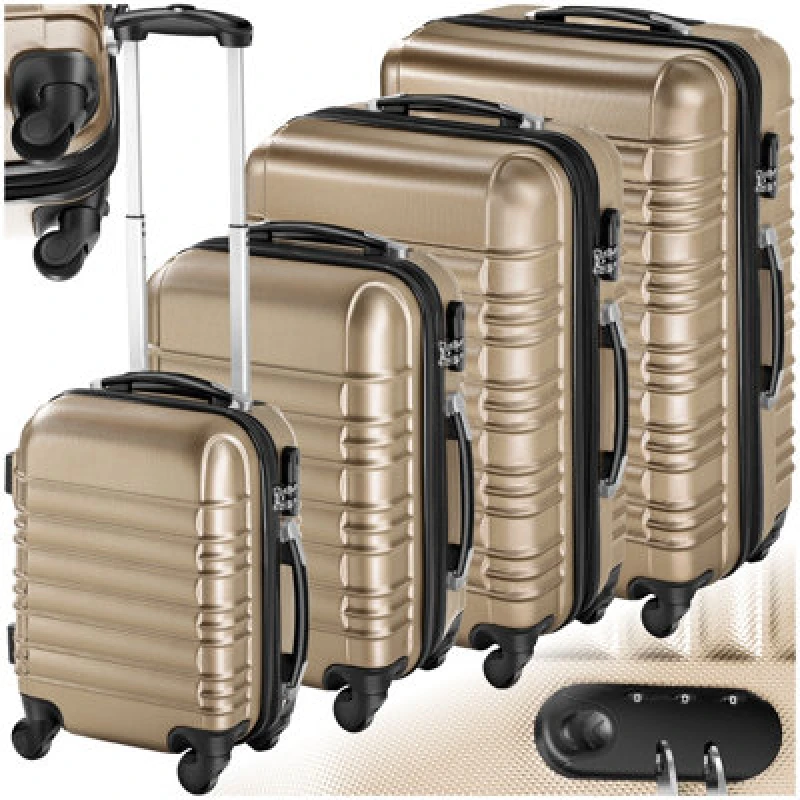 Image of Tectake Suitcase Set Of 4 Abs Hard Shell Luggage Travel Trolley 4 Wheel Lightweight Telescopic Handle - Champagne
