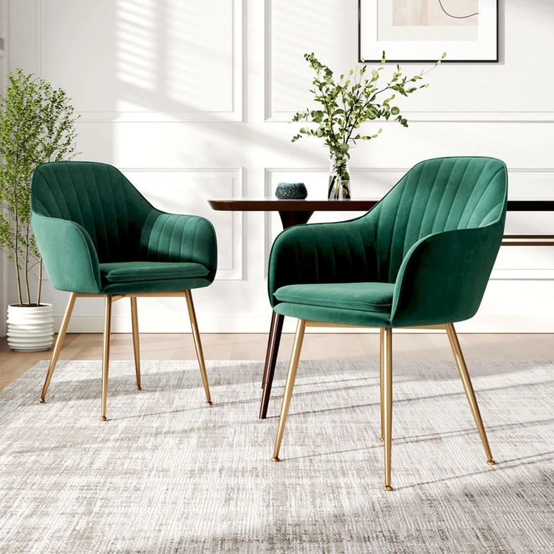 Image of Kabinet UK 2 Set Modern Velvet Upholstered Dining Chairs Green unisex One Size