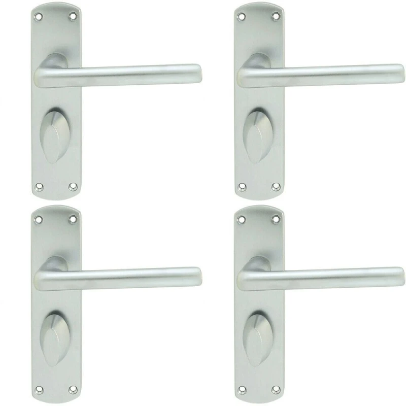 Image of Loops 4x Rounded Straight Bar Handle on Bathroom Backplate 170 x 42mm Satin Chrome Multi