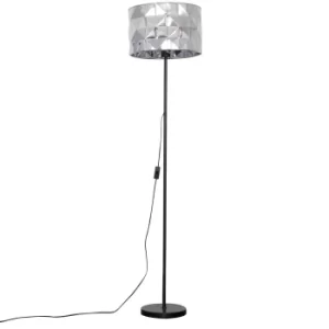 Image of Charlie Black Floor Lamp with Chrome Geometric Shade