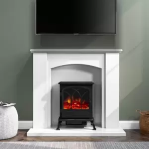 Image of White Freestanding Electric Fireplace Suite with Black Stove - Amberglo