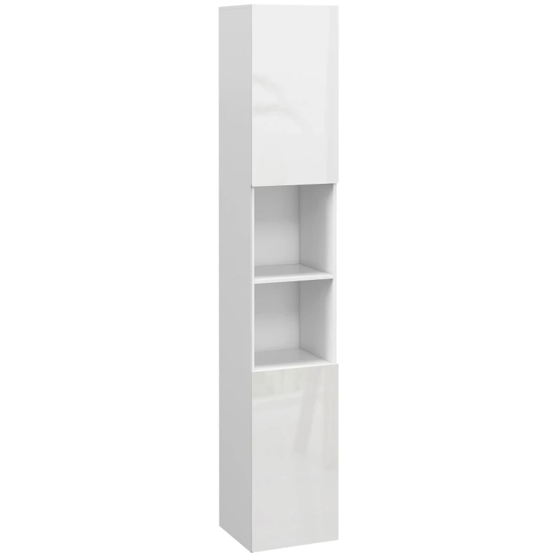Image of kleankin kleankin High Gloss Bathroom Storage Cabinet with Adjustable Shelves White