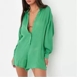 Image of Missguided Cheesecloth Beach Cover Up Playsuit - Green