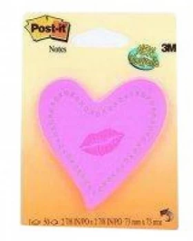 Image of Postit Note Heart With Lips Neon Pink