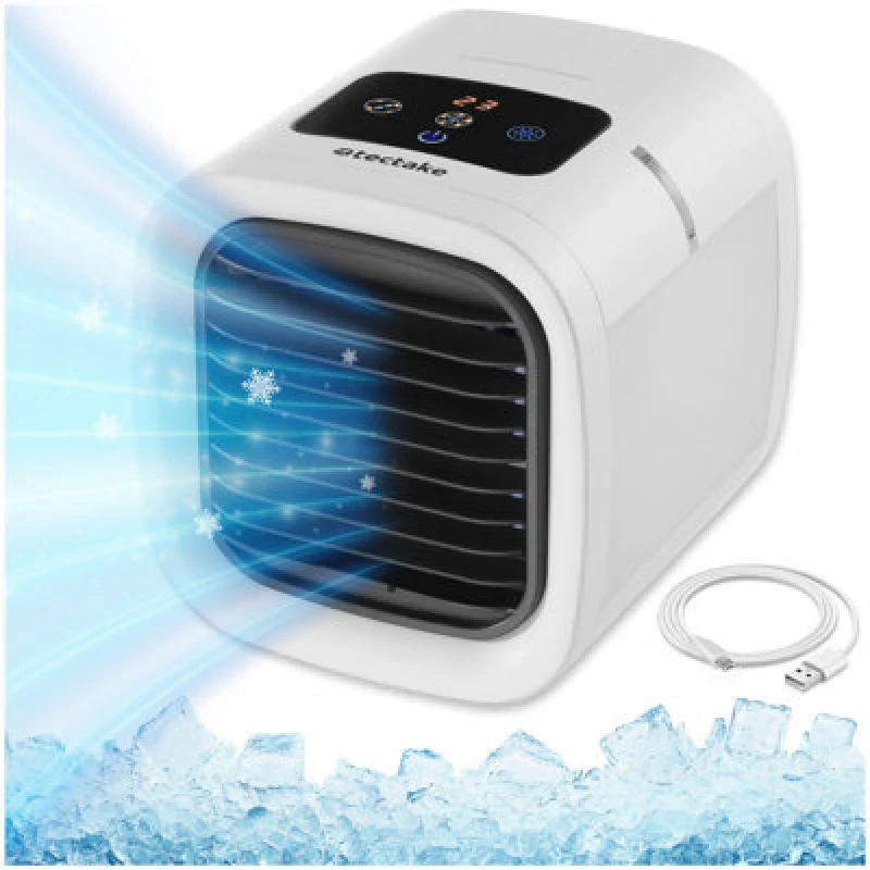 Image of Tectake Portable Air Cooler Frosty With 2 Cooling Levels, 5 Fan Speed Settings And LED Lighting, - White