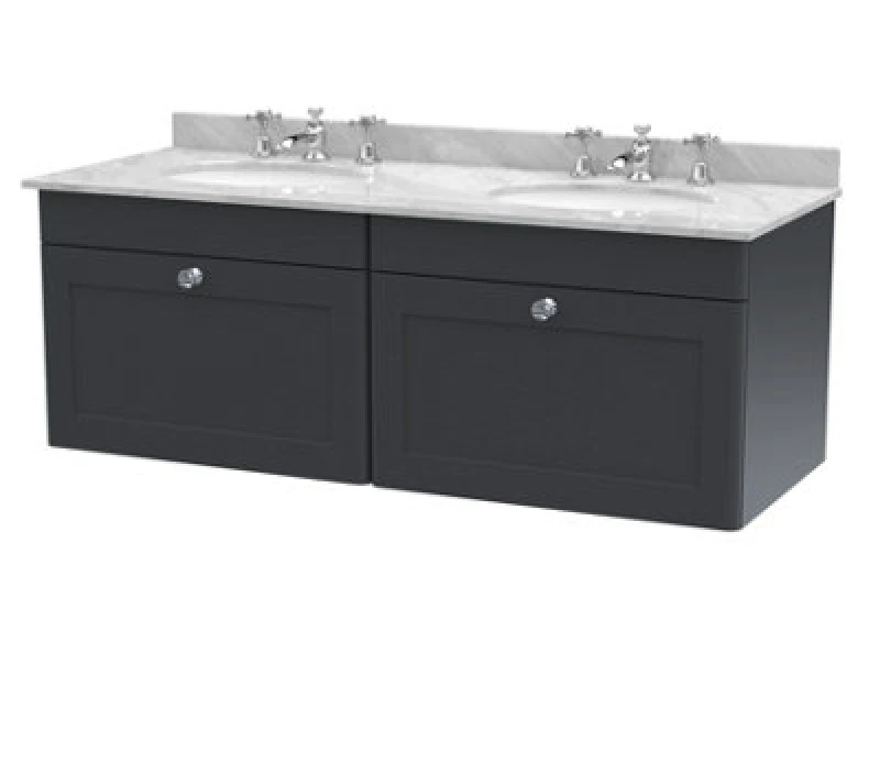 Image of nuie 1200mm Wall Hung 2 Drawer Vanity & Marble Top - Soft Black CLC1494GR6