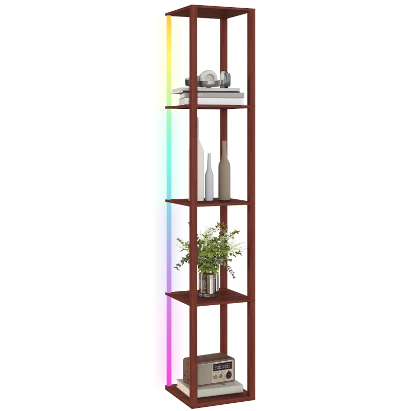 Image of HOMCOM RGB LED Floor Lamp with Shelves and Remote Control for Bedroom, Brown, Brown B31-553V70BN
