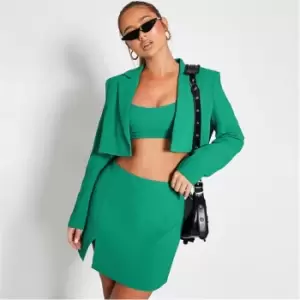 Image of I Saw It First Textured Notch Front Mini Skirt - Green