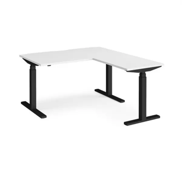 Image of Elev8 Height Adjustable Desk Rectangular Desk With Return 1400mm White Tops With Black Frames Elev8 Touch White EVTR-1400-K-WH