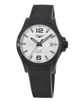 Image of Longines Conquest V.H.P. Black PVD Silver Dial Black Rubber Strap Mens Watch L3.716.2.76.9 L3.716.2.76.9