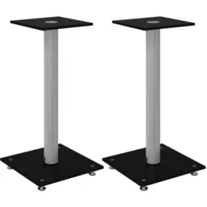 Image of Vidaxl - Speaker Stands 2 pcs Black&Silver Tempered Glass 1 Pillar Design Black