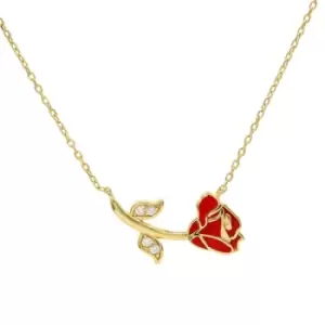 Image of Disney Beauty And The Beast Sterling Silver Gold plated Red Rose Necklace N903280YZWL-18
