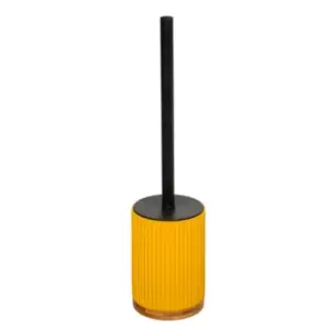 Image of Yellow And Wood Toilet Brush And Holder
