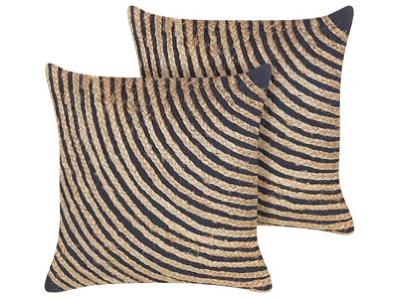 Image of Beliani Set Of 2 Decorative Cushions Bergenia Jute 45 X 45cm Black Striped