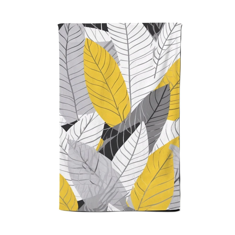 Image of Warren Reed - Designer Yellow Grey Feather Leaves Tea Towel Yellow Unisex
