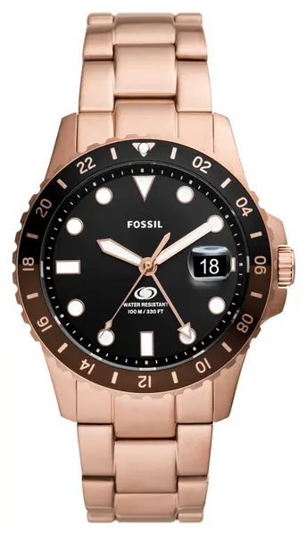 Image of Fossil FS6027 Blue (42mm) Black Dial / Rose Gold-Tone Watch