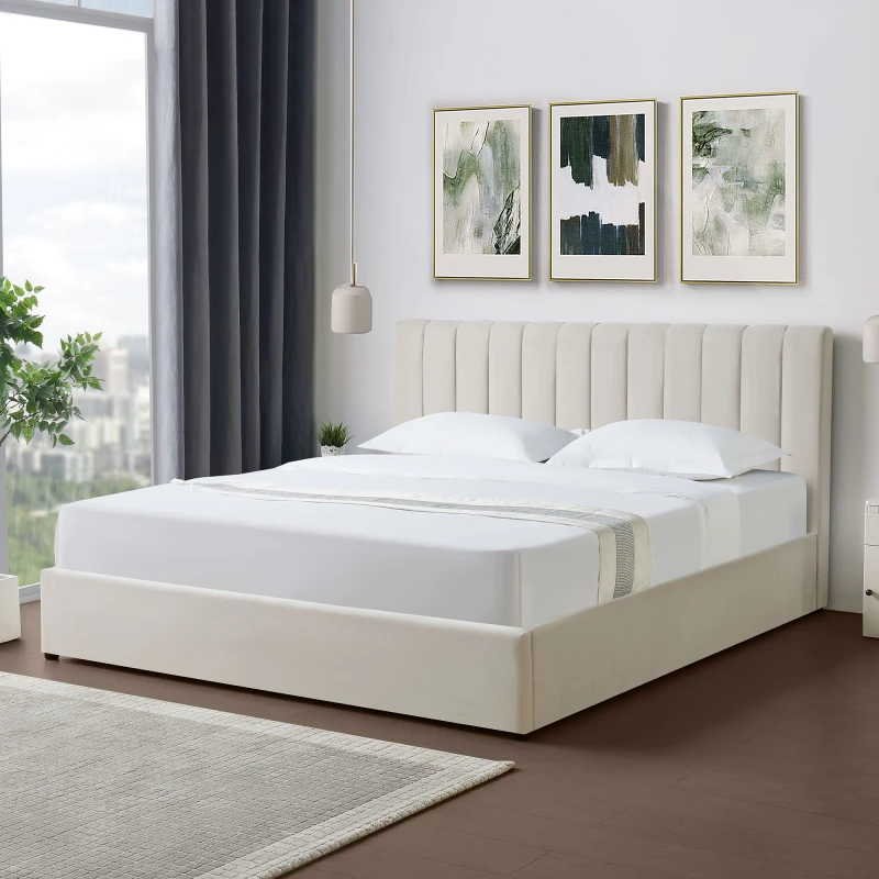 Image of Evelynne Fabric 180Cm Superking Ottoman Bed Frame - Beige