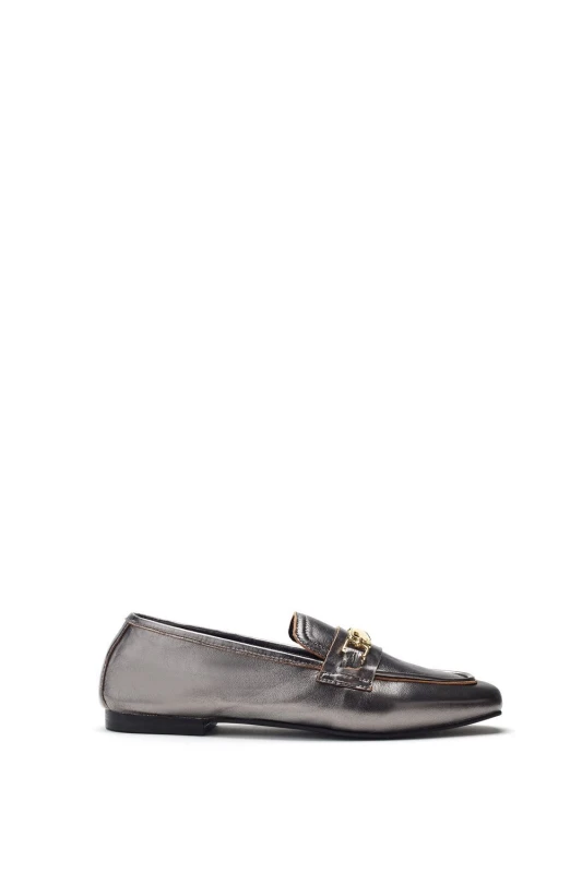 Image of Moda In Pelle Womens 'Earley' Leather Ballet Pumps in Metallic Silver Size: 7 Metallic Silver Female 7