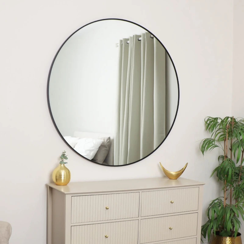 Image of Melody Maison Extra Large Round Black Wall Mirror 120cm X 120cm (1.2 M X 1.2 M) Black