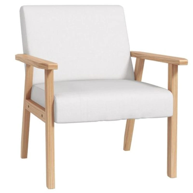 Image of HOMCOM Accent Chair With Wood Frame Wide Seat Linen Armchair Cream White 835-233V70CW