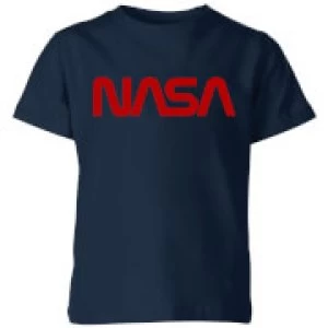 Image of NASA Worm Red Logotype Kids T-Shirt - Navy - 9-10 Years