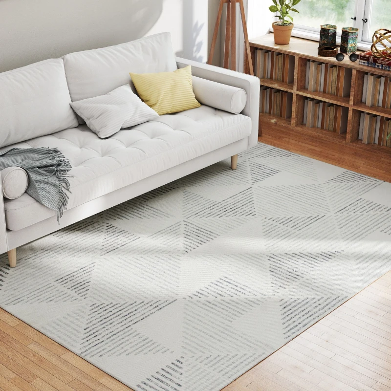 Image of HOMCOM HOMCOM Geometric Pattern Area Rug, Non-Slip Washable Rug in Grey Size: 170cm x 120cm Grey 170cm x 120cm Unisex 5063603428133