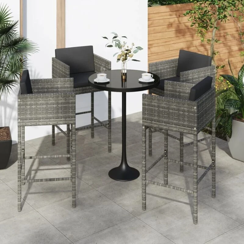 Image of VIDAXL Bar Stools 4 pcs with Cushions Grey Poly Rattan Vidaxl 8720286638378