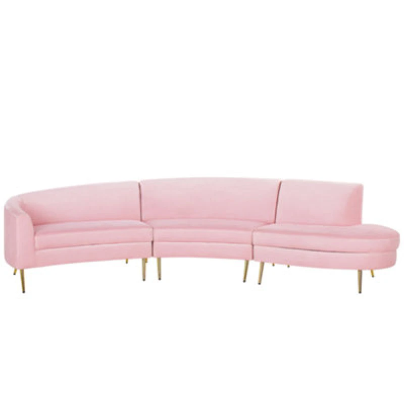 Image of Beliani Curved Sofa 4 Seater Moss Velvet Pink