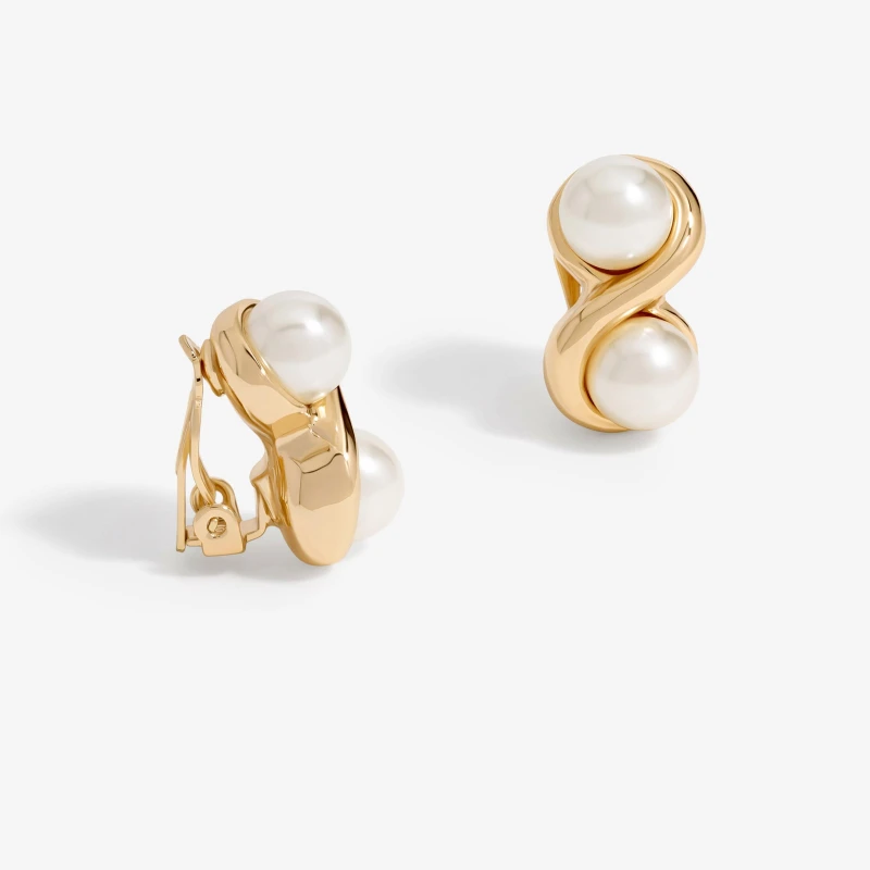 Image of Jon Richard Gold Plated Polished And Pearl Infinity Clip Earrings Gold female