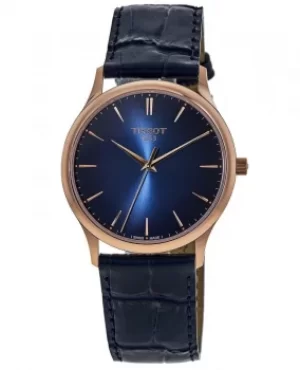 Image of Tissot T-Gold Excellence 18kt Gold Blue Dial Blue Leather Strap Mens Watch T926.410.76.041.00 T926.410.76.041.00