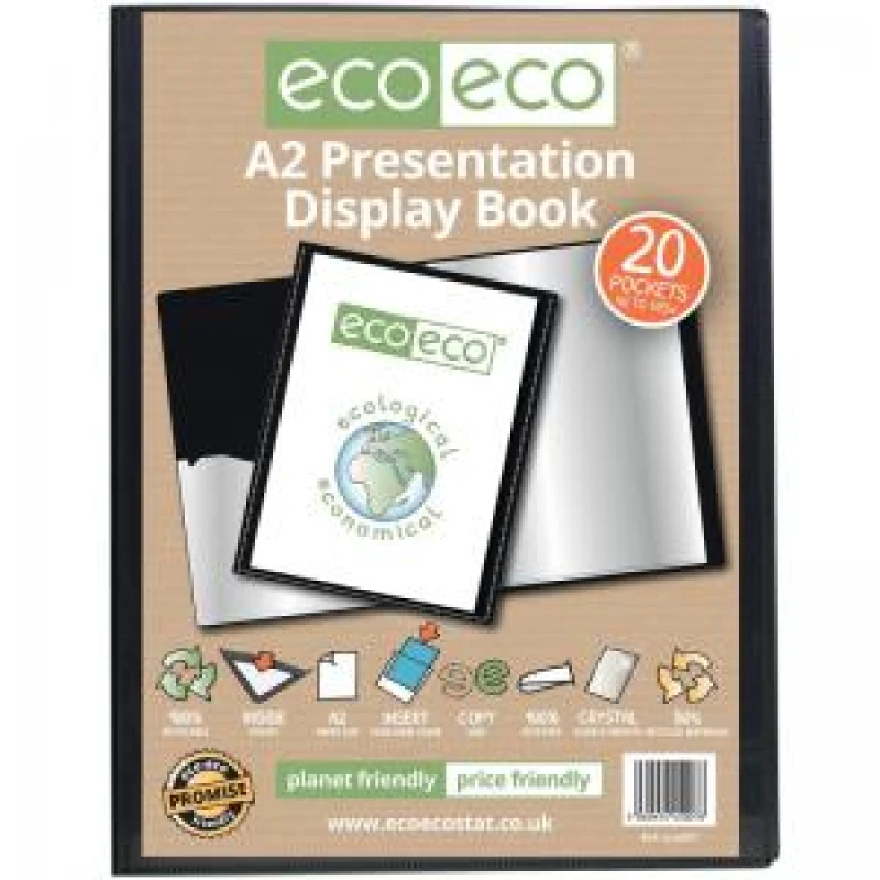 Image of Eco Eco 50% Recycled Presentation Display Book 20 Pockets A2 Black eco007-S