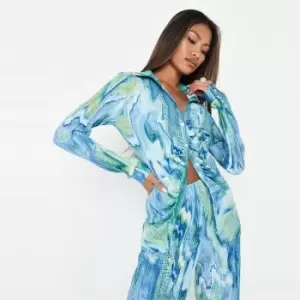 Image of Missguided Coord Plisse Fitted Ruched Shirt - Blue