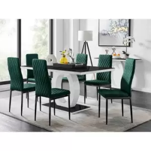 Image of Furniture Box Giovani 6 Black Dining Table and 6 Green Velvet Milan Black Leg Chairs