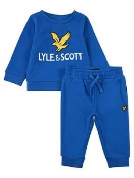 Image of Lyle & Scott Toddler Boys Eagle Logo Crew Sweat And Jog Set - Blue, Size 12 Months
