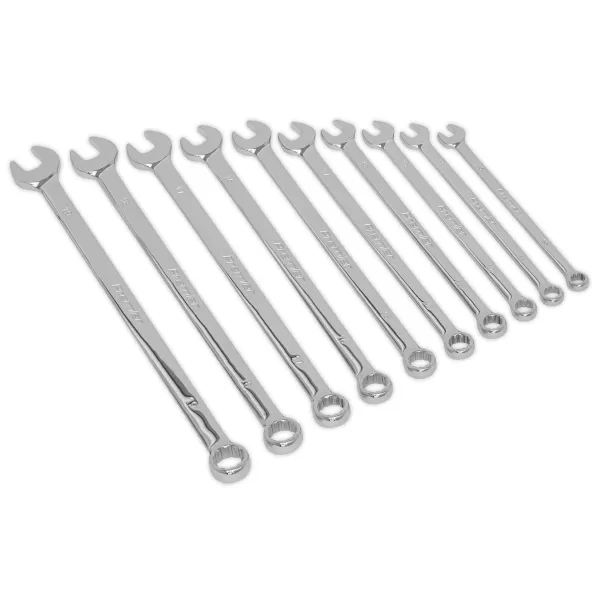 Image of Genuine SEALEY AK6310 Combination Spanner Set 10pc Extra-Long Metric