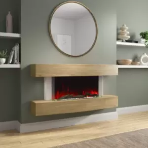 Image of 47 Inch Curved Light Oak Effect Wall Mounted Smart WiFi Electric Fire - AmberGlo