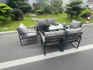Image of Fimous 6 Seater Outdoor Dark Grey Aluminum Lounge Complete Sofa Set with Adjustable Rising Dining Table