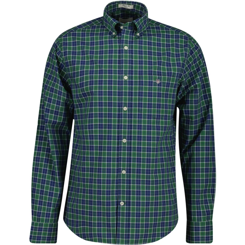 Image of Gant Mens Classic Poplin Check Long Sleeve Shirt Forest Green male S