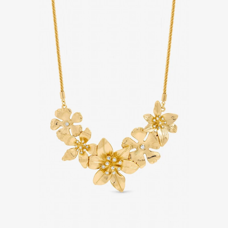 Image of Mood Gold Polished Statement Floral Necklace Statement Necklaces One Size Gold 71035510000
