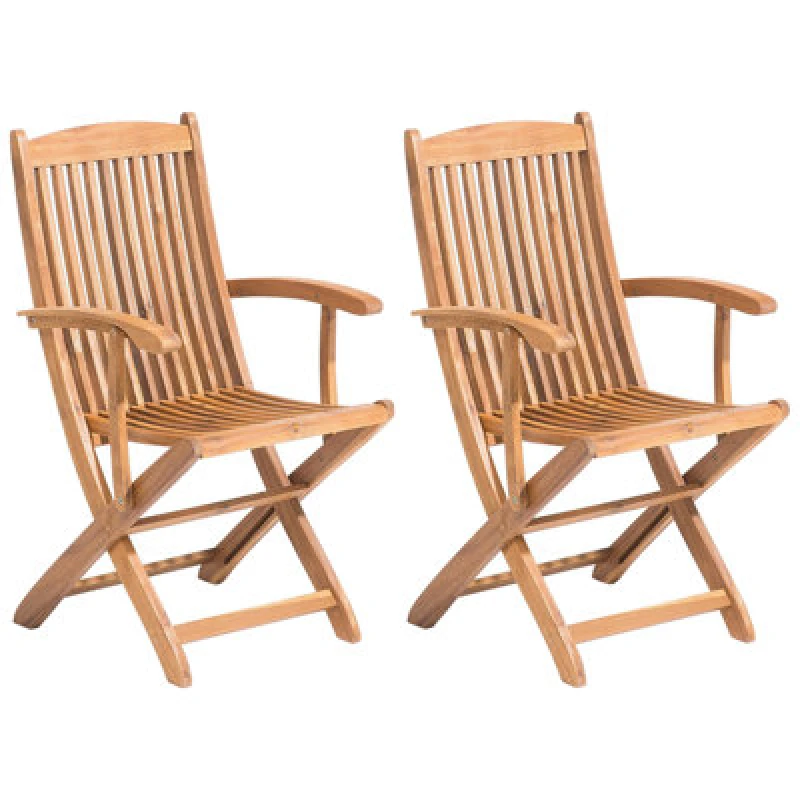 Image of Beliani Set Of 2 Garden Chairs Maui Acacia Wood Light Brown