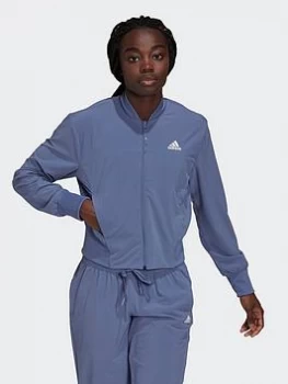 Image of adidas Aeroready Designed To Move Print Cropped Track Top, Purple, Size XL, Women