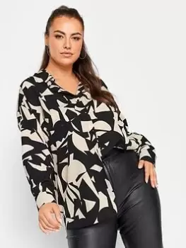 Image of Yours Oversized Shirt Brown Mono Abstract, Black, Size 18, Women
