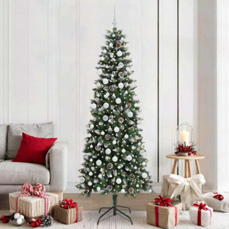 Image of vidaXL Artificial Christmas Tree with 300 LEDs, White Balls Green 86 x 86 x 210 cm, Green 3395835