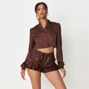 Image of Missguided Tall Satin Crop Top - Brown
