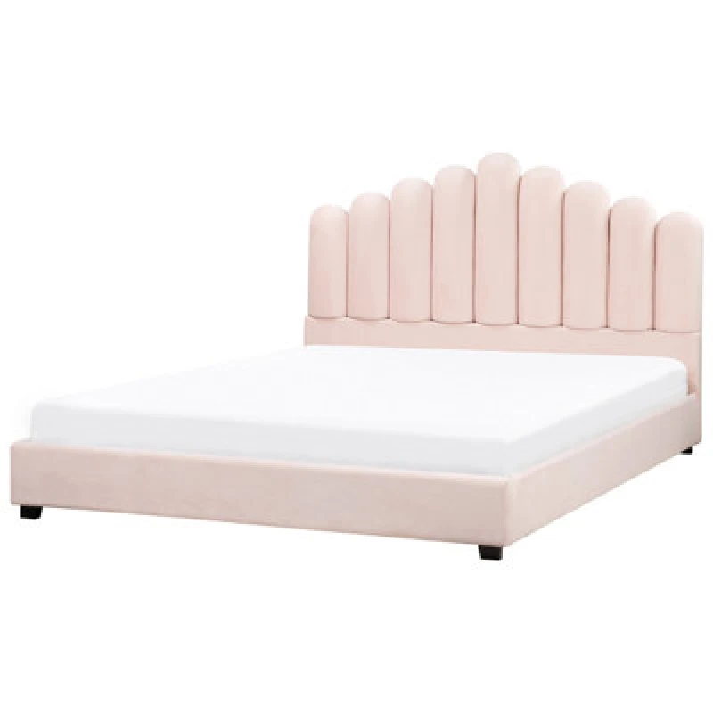 Image of Beliani Bed Velvet Vincennes 180 X 200 Cm (Eu Super King) Pastel Pink
